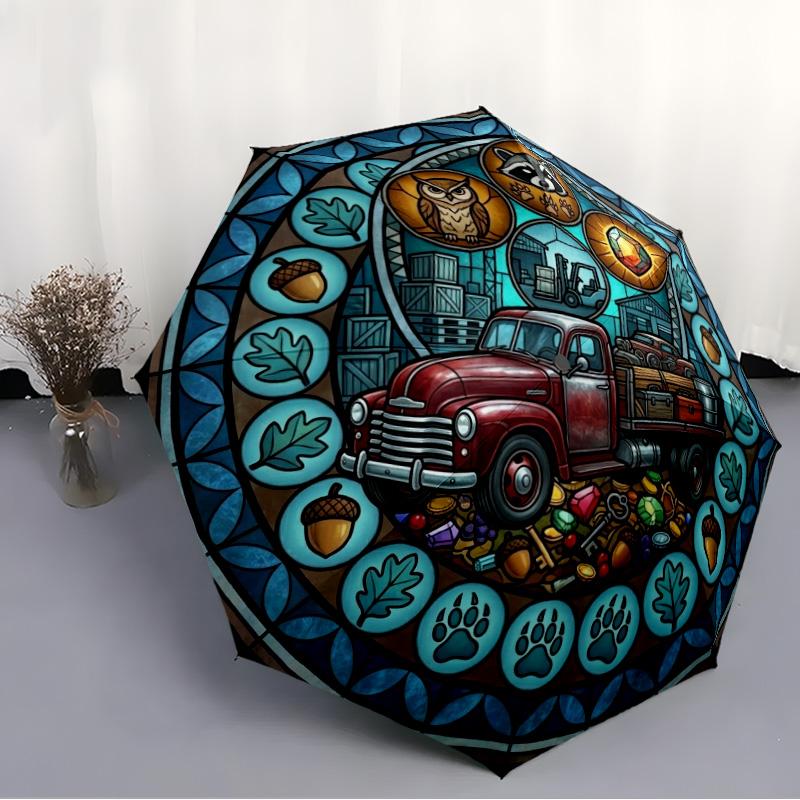 Rustic Truck Treasures Pattern Umbrella, Portable and Foldable Design, 8 Ribs, a Casual Accessory for Halloween, Christmas, and Birthday Gifts.