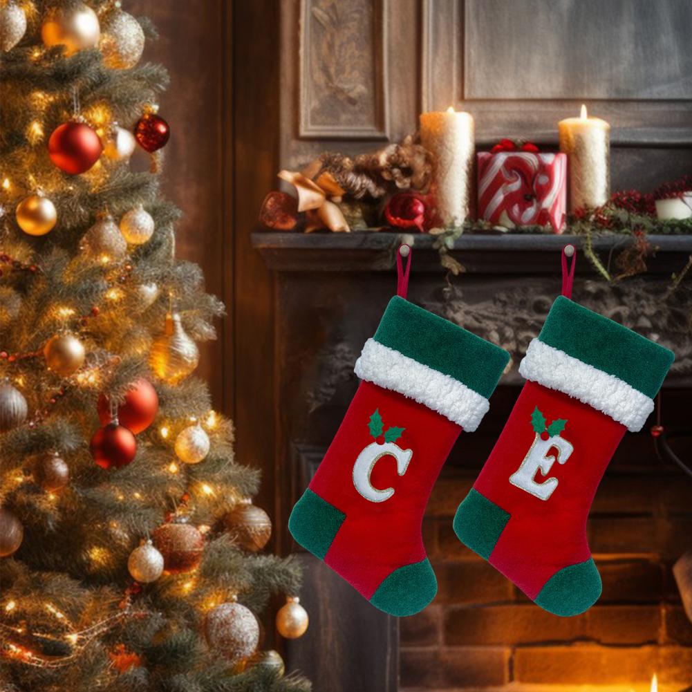 18 Inches Monogram Christmas Stockings with Letters Embroidered Initials Xmas Hanging Stockings for Party Decoration