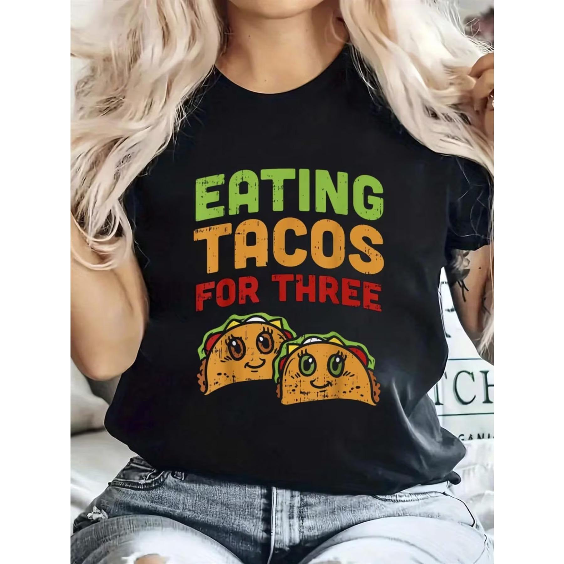 

Funny Twin Pregnancy Announcement T-Shirt - Eating Tacos for 3 Graphic, Soft Maternity Top XXL чорний