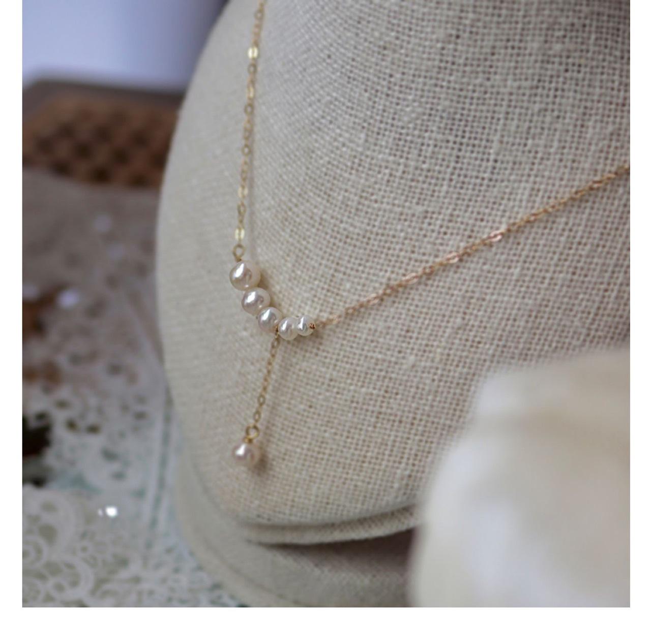 

Size gradual change freshwater pearl pendant chain elegant temperament 14k gold collarbone chain necklace simple women 37cm3cm