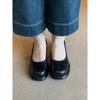 Sheepskin version~ French round head high heels for women's commuting light mouth thick heel single shoes temperament one pedal Mary Jane shoes