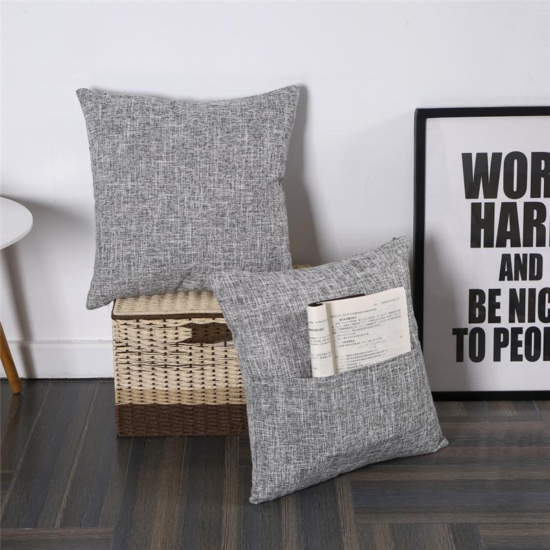 45x45cm Thicken Cotton Linen Solid Color Cushion Cover With Pocket Bedroom Pillow Case Home Sofa Decoration