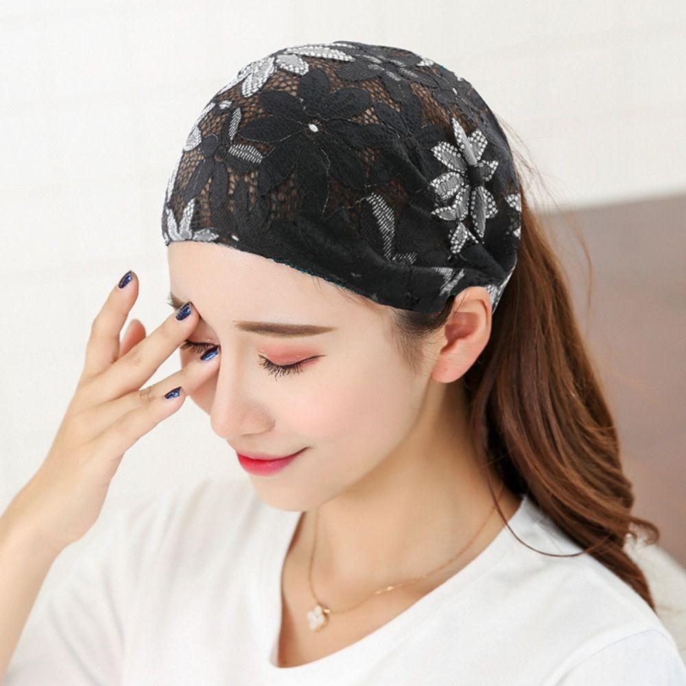 Hair Hoop Mesh Flower Headband Non Slip Wide Side Head Wrap Fashion Lace Hairbands  Mother