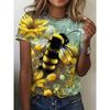 Multicolor floral printed T-shirt, casual street style, high-end top women's clothing, short-sleeve T-shirt for 2025.