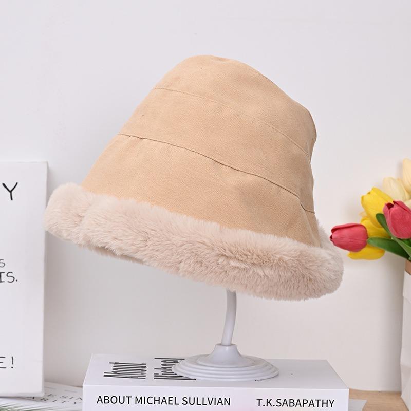 Winter imitation wool Mongolian hat basin hat men and women thickened cold and warm bucket hat large brim adult