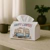 1pc Tissue Holder Featuring a White Camper Van And The Phrase 'Happy Campers'. This Decorative Storage Box Is Perfect for Holiday Home Decoration, Sui