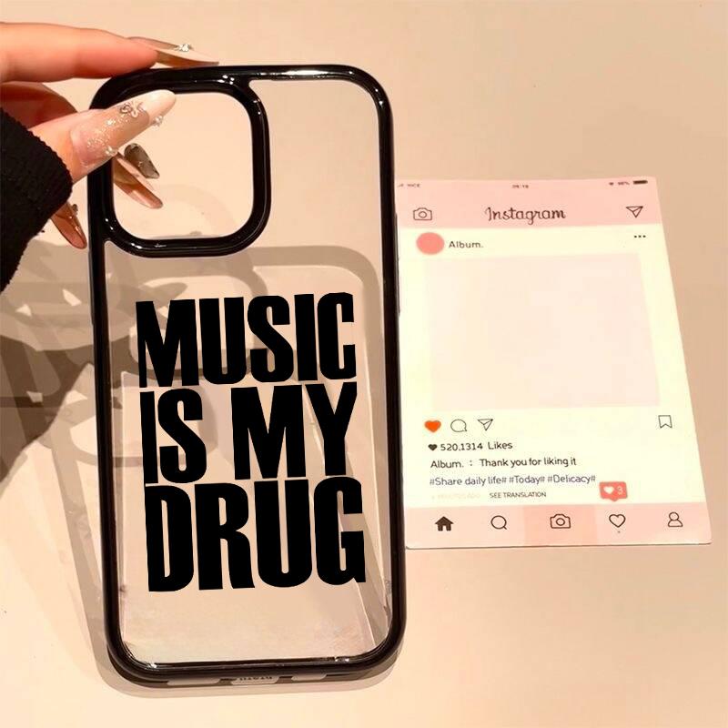 Корейский милый чехол с леопардовым принтом для iPhone 16 17 15 14 13 12 Pro Max 11 MUSIC IS MY DRUG Английский Y2K Мягкие противоударные чехлы Coque iPhone 7 8 SE20
