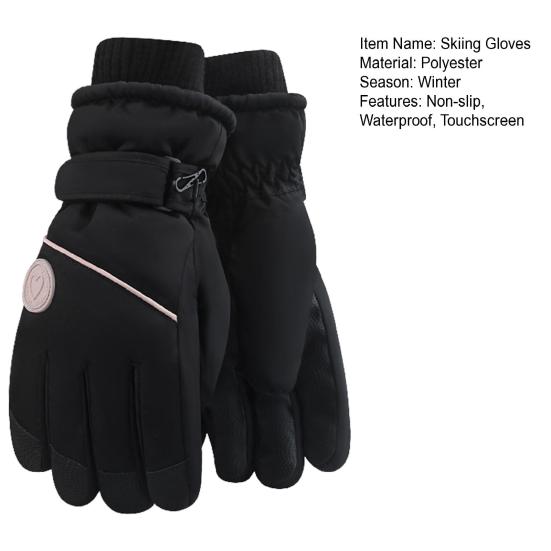 זוג כפפות סקי לנשים מונעות החלקה עמידות למים חסינות רוח טאצ'סקרין פליז תרמיות חורף מזג אוויר קר חמות עבות כפפות רכיבה על אופניים חיצוניות