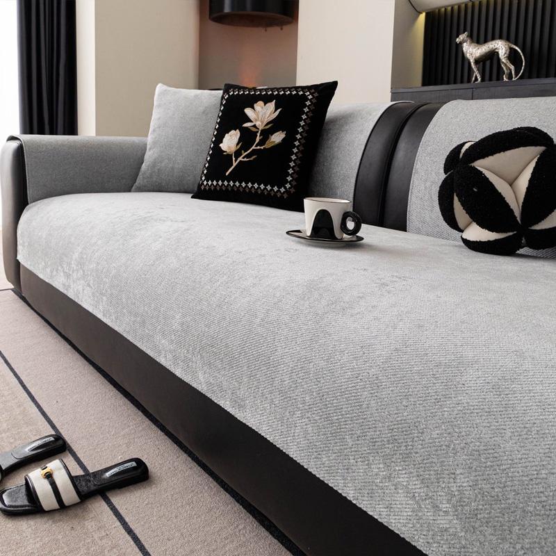 Minimalistischer Twill Chenille Anti-Rutsch Sofaüberwurf, Sofahandtuch für Ganzjahres Wohnzimmerdekor Couchkissenbezug