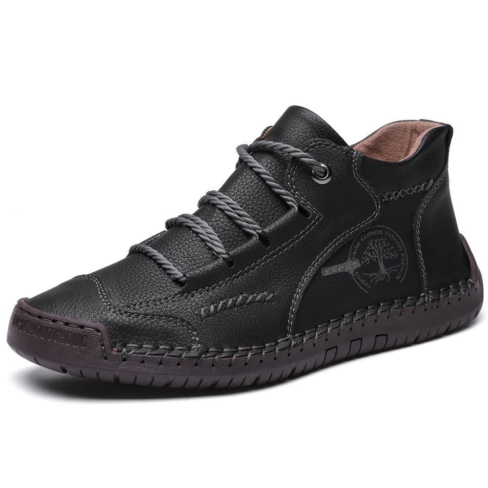 Fashion Handmade Sole Mens Casual Shoes 38-48 Leather High-Top Design Metal Buckle Shoelace Holes Tree Pattern Decoration Anti-Slip Sole