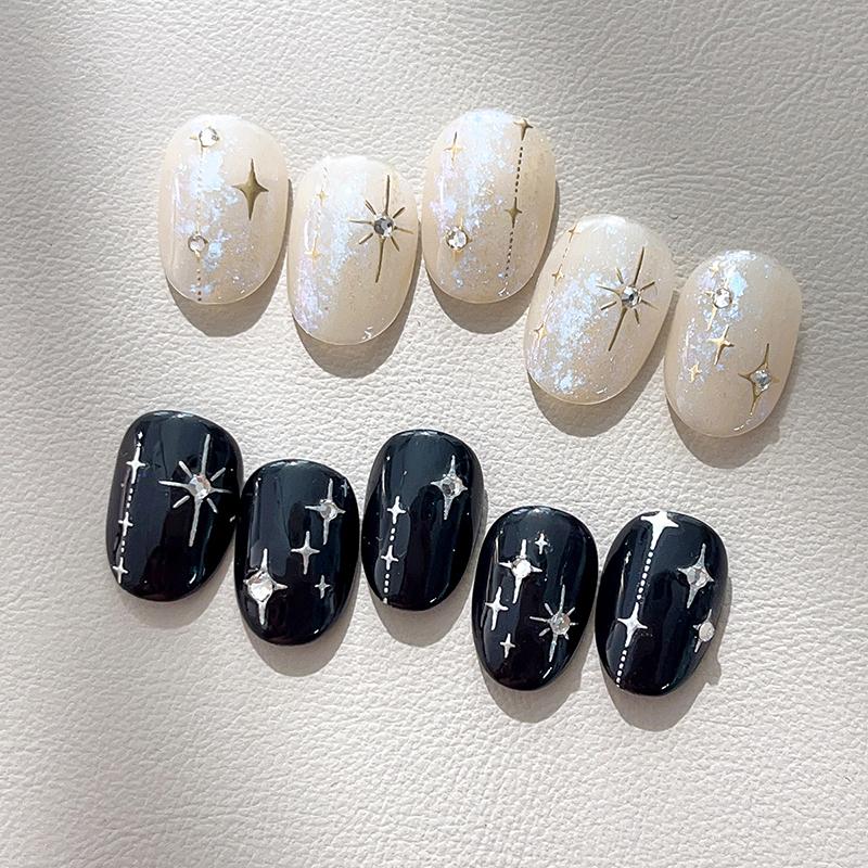 Gold Silver Stamped Starlight Laser Glitter Star Bronzing Relief Nail Art Decorations Stickers Manicure Decals
