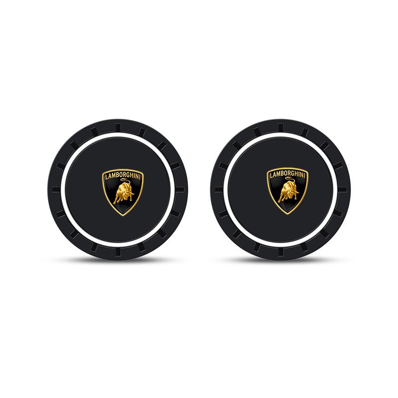 2PC Leather Interior Car Anti Slip Mat Coaster Car Water Cup Slot Accessory For Lamborghini Urus Huracan Aventador Premium