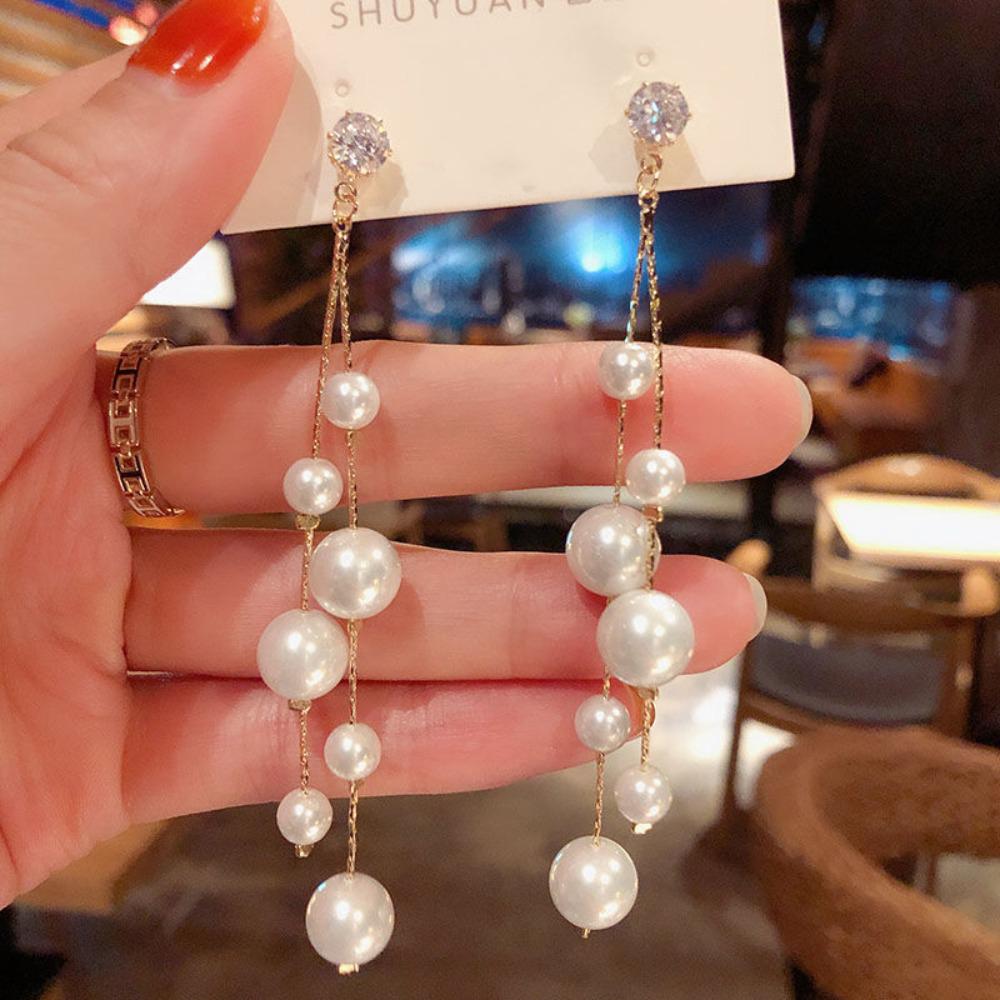 

Elegant Imitation Pearl Tassel Long Drop Earrings for Women Fashion Simple Personality Ear Jewelry Gift