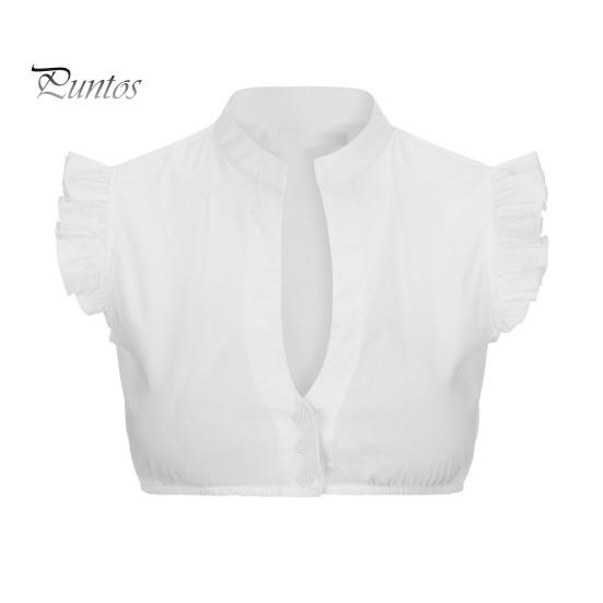 

Женская поддельная рубашка с V-образным вырезом, оборками, без рукавов, однобортный короткий топ, однотонный, облегающий крой, рубашка для вечеринок на Октоберфесте, пивной фестиваль S A