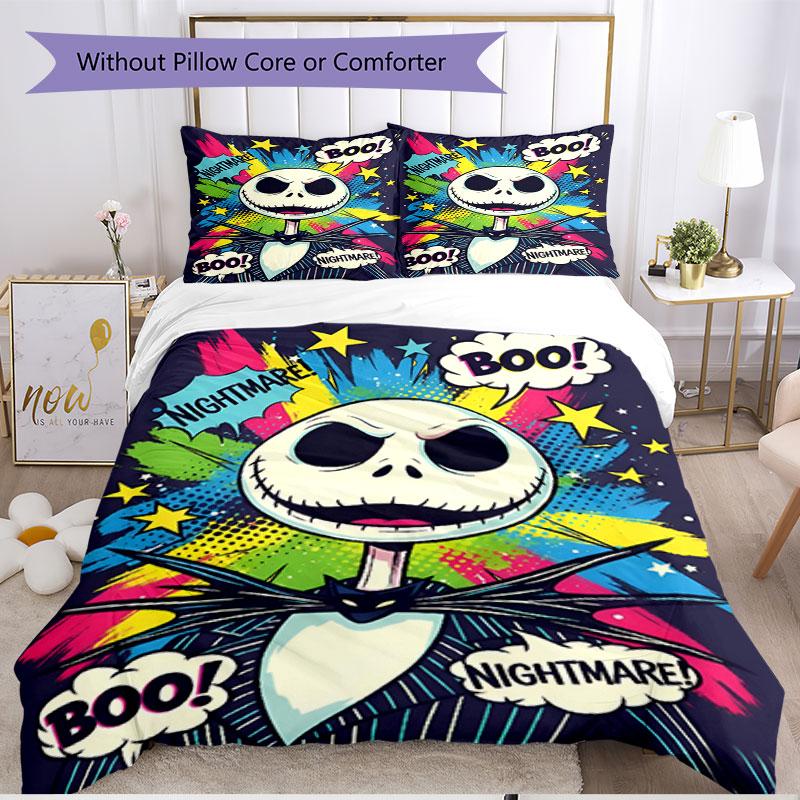 3pcs Duvet Cover Set (1*Duvet Cover + 2*Pillowcase, Without Core), The Nightmare Before Christmas Print Soft All‑Season Bedding Set, Home Bedroom Deco