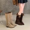 Korean Version of Long Boots, Women's Western Cow Boots, Velvet Flanged Two Wear Tall Knight Boots, Children's Thick Heels But Knee Women's Boots