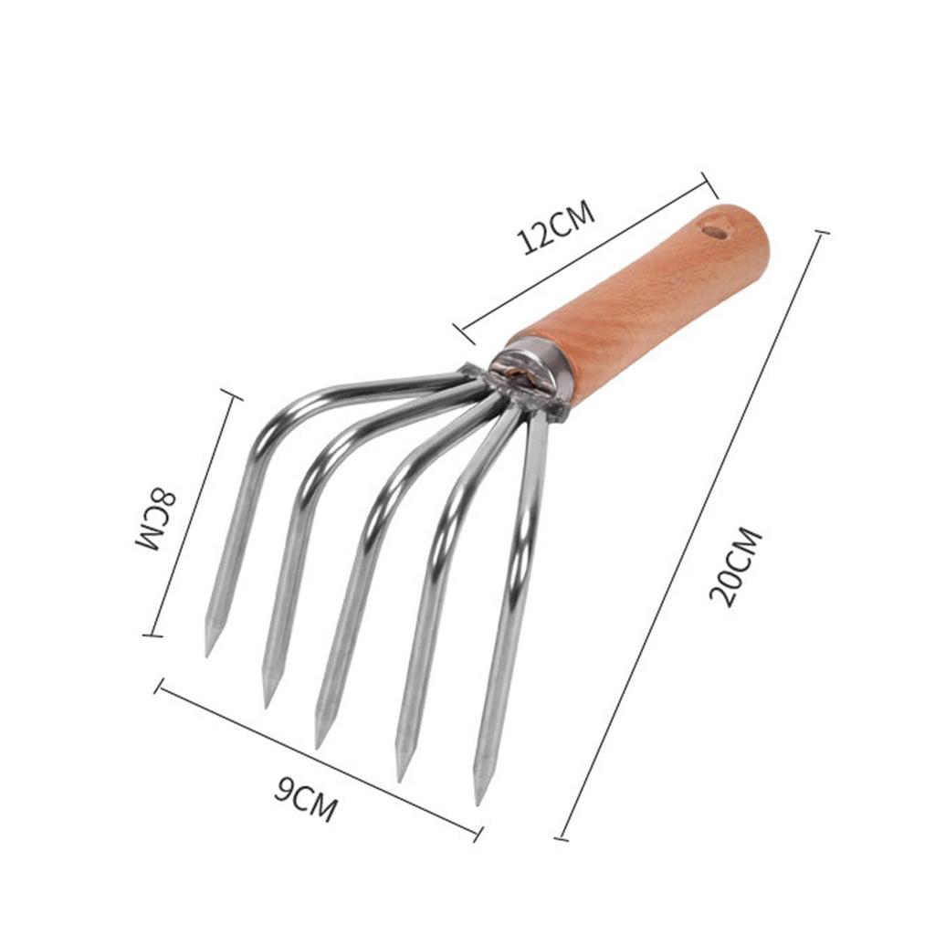 Hand Rake Handheld Cultivating Cultivator Loosening Soil Digging Steel Claws Wood Handle Small Clamming Rake for Backyard Bonsai