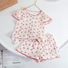 Girls Summer Floral Cap Sleeve Round Neck Short Sleeve Shorts Pajama Set Baby Air Conditioned Room Sleepwear Homewear