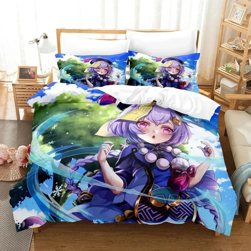Top Cartoon Bedding Set Genshin Impact Game Kids 3d Duvet Cover Set Comforter Bed Linen For Children Boy Decor Bedclothes Size
