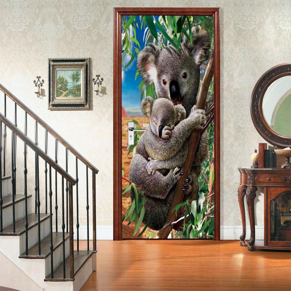 3D Door Mural Sticker Peel and Stick Door Wallpaper Golden Buddha Castle Moon Mermaid Flower Home Decor Removable