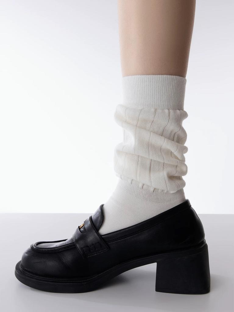 Socks Korean Style Pleated Bubble Socks Simple And Loose White Stacked Socks 2024