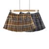 American Retro Low-Waist Plaid A-Line Mini Skirt - Women's College Style, Pleated, for Spring/Autumn