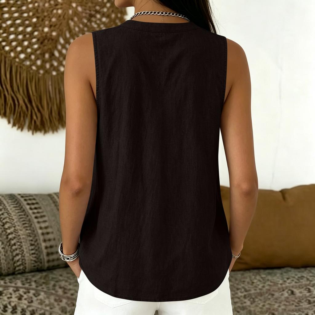 Women Sleeveless V Neck Button Front Loose Fit Casual Tank Top Lightweight Summer Blouse for Daily Wear Office Travel