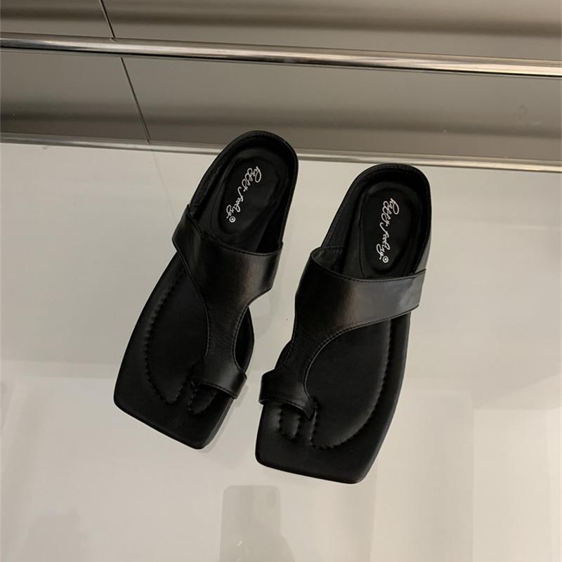 

Fashion Bailamos Fashion Women Slippers Basic Toe Ring Women s Sandals Summer Retro Peep Toe Solid Daily Casual Flat Sandals Beach Slide 40 чёрный