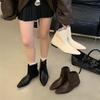 2025 Autumn and Winter New Small Square Head Low Heel Thin Boots Women's Simple Temperament Martin Shoes V-mouth Buckle Short Boots Women