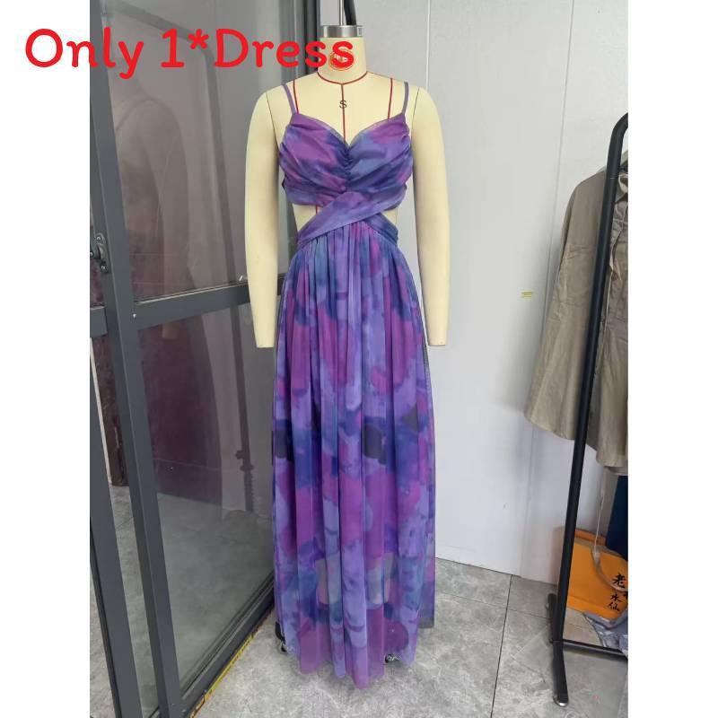 Polyester Floral Maxi Dress With Vneck Sleeveless For Summer Vacation