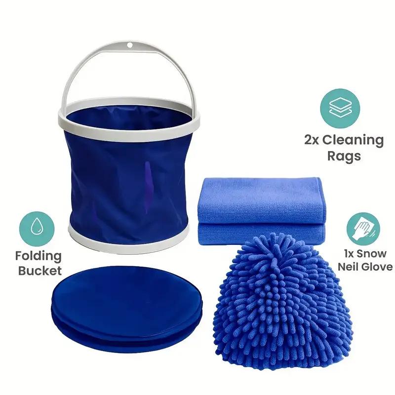 Universal Car Cleaning Kit: Gloves, Towels, Portable Water Bucket 4-piece Car Cleaning Set