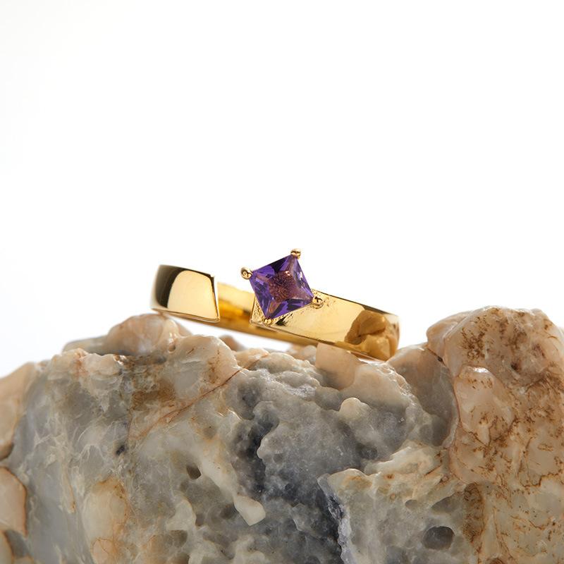 Simple Fashion Ring S925 Sterling Silver Inlaid Natural Multi-Color Square Colored Treasure Ring Women'S Retro Light Luxury High Sense