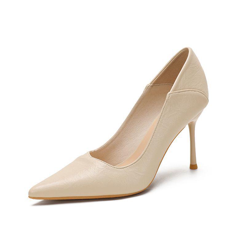 2025 Spring/Autumn Lambskin Commuting Pointed-Toe Low-Cut Women's Versatile Professional Fashion Heels