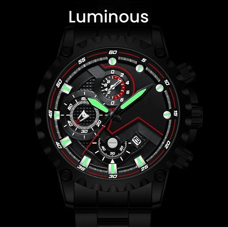 Men Waterproof Luminous Watch Stainless Steel Business Watches Quartz Wristwtch