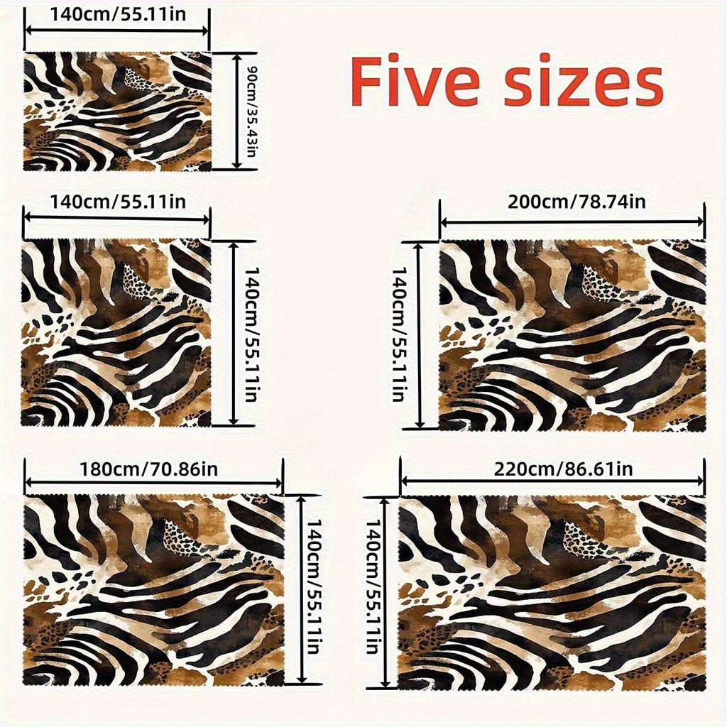 Stylish Wild Animal Print Tablecloth, Rich Brown, Black and White Zebra-Leopard Texture, Durable with Scalloped Hem for Indoor