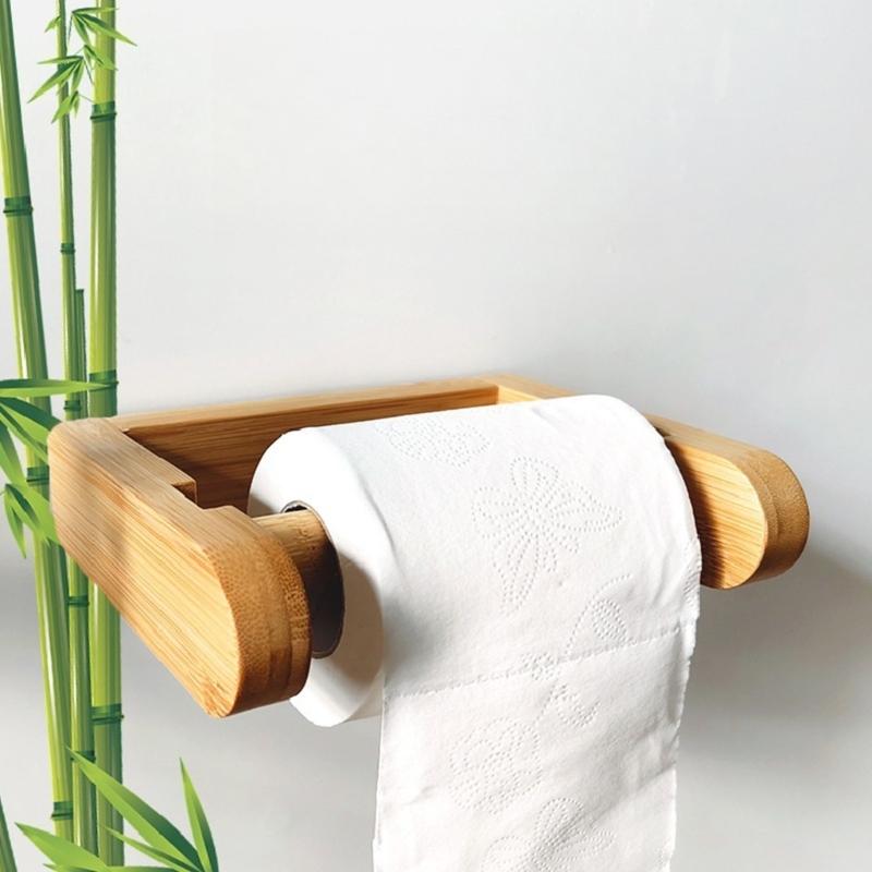 Wooden Tissue Roll Stand For Bathroom Office Durable Bamboos Construction Easy Holds 6Kg Stress Freely