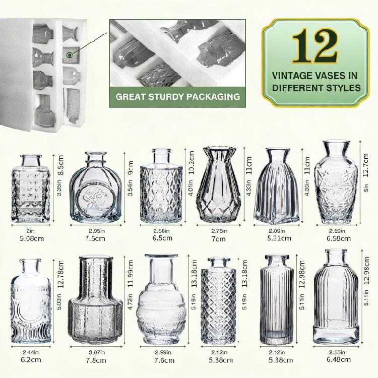 12Pcs Glass Bud Vases Small Vases for Centerpieces Mini Flower Vases Bulk for Rustics Wedding Home Table Decorations