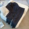 Large-size Women's Summer New Style Lace-up Fitted Short-sleeved Shirt Plus-pants Set