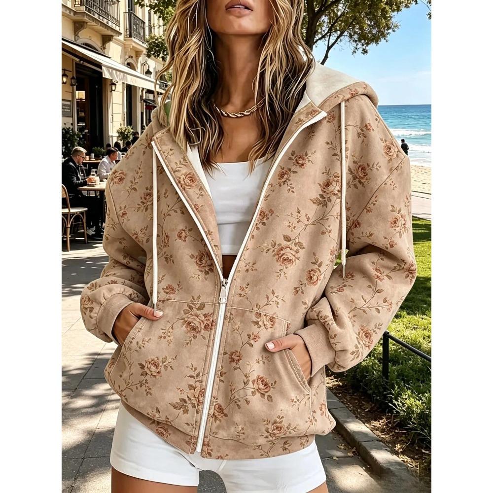2026 Autumn/Winter New Style Women's Zippered Hooded Sweatshirt Versatile Fashionable Casual 3D Pattern Print