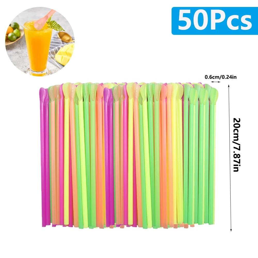 50-1000Pcs Beverage Spoon Straws Milkshake Smoothie Spoon Strawberry Drinking Straw For Party Bar Birthday Supplies Wholesale