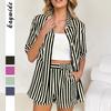 Summer New Women's Casual Versatile Striped Shirt Shorts Breathable Simple Suit