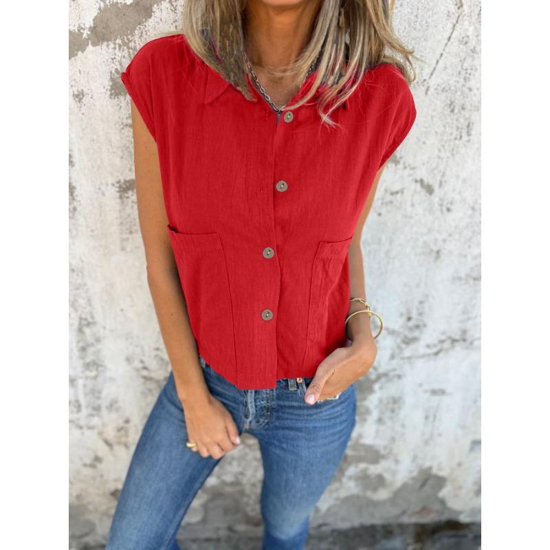 Letní trend Límec Dámské jednobarevné Módní Ležérní Košile Top Vesta Košile