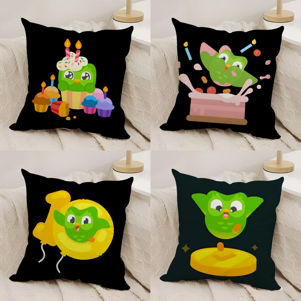 Cute D-Duolingos Cushion Cover Silky Short Plush Double-Sided Printed Pillow Case for Sofa All Seasons Home Decor Gift