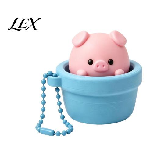 Handheld Sensory Gadget Potted Pig Clicker Toy with Bead Chain, Clicky Button Fidget Pendant for Stress Relief, Finger Backpacks School Bags