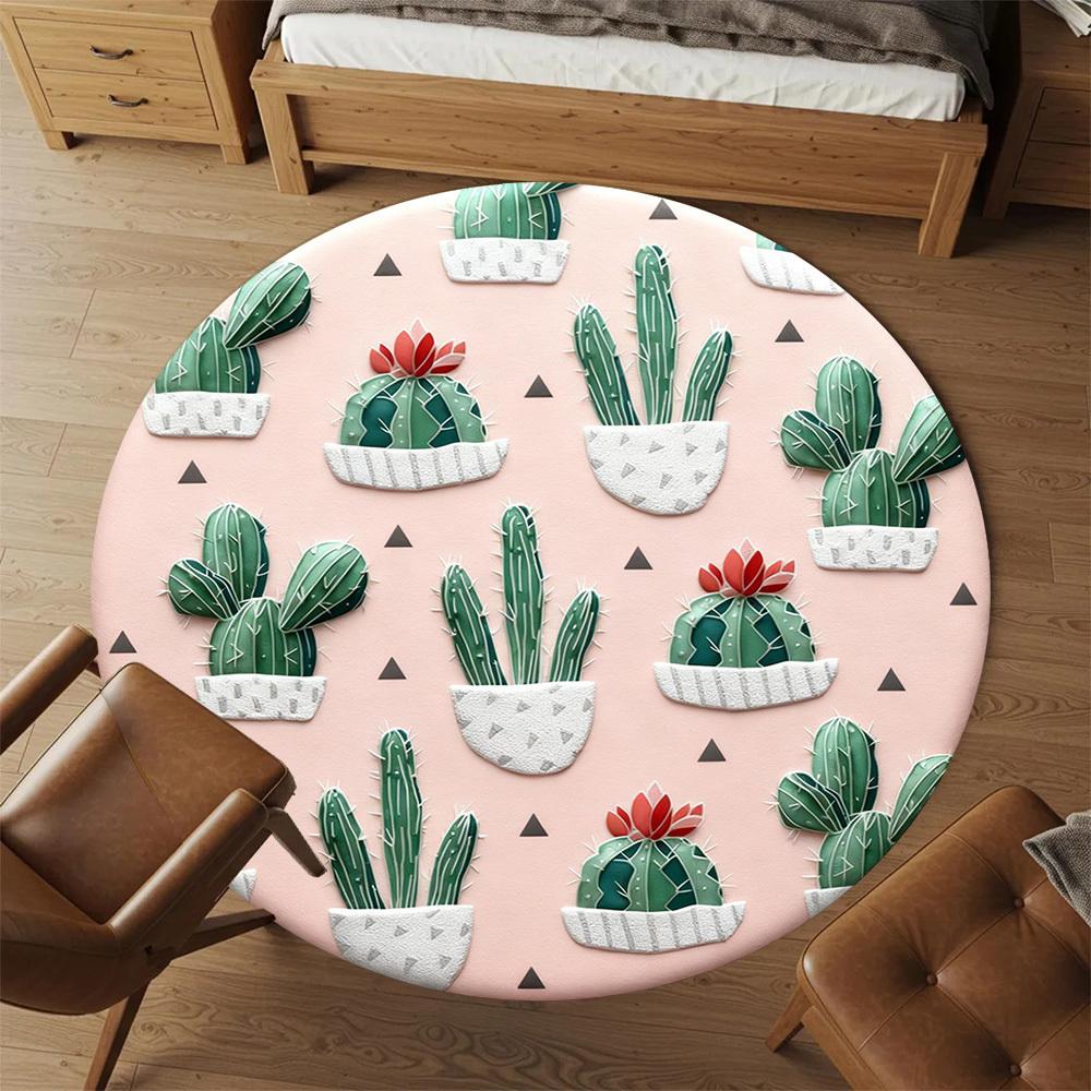 1pc Cactus Pattern Round Chair mat office Area Rug - Non-Slip, Floor Mat for Office, Bedroom, Ideal home decor gift p0105065