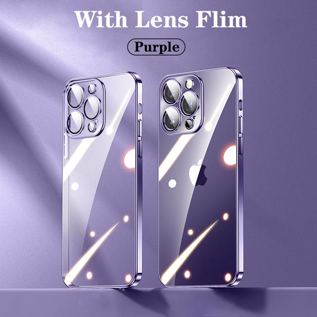 Official Plating Ultra Thin Clear Case For Iphone 14 13 12 11 Pro Max Mini Xs X Xr 7 8 Plus Camera Protector Hd Glass Flim Cover