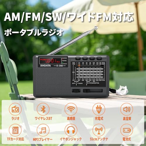 XHDATA D368 FM/AM/SW/Wide FM Compatible, High Sensitivity Reception, Compact Portable Radio, Emergency Radio, Shortwave Radio, DSP Stereo, Battery Ope