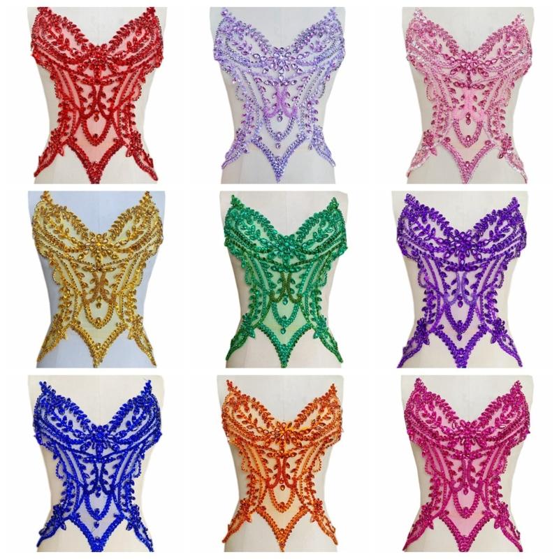 DIY Rhinestones Sew on Patches Hand Beaded Patches 3D Costumes Appliques Patches for Costums Wedding Dress