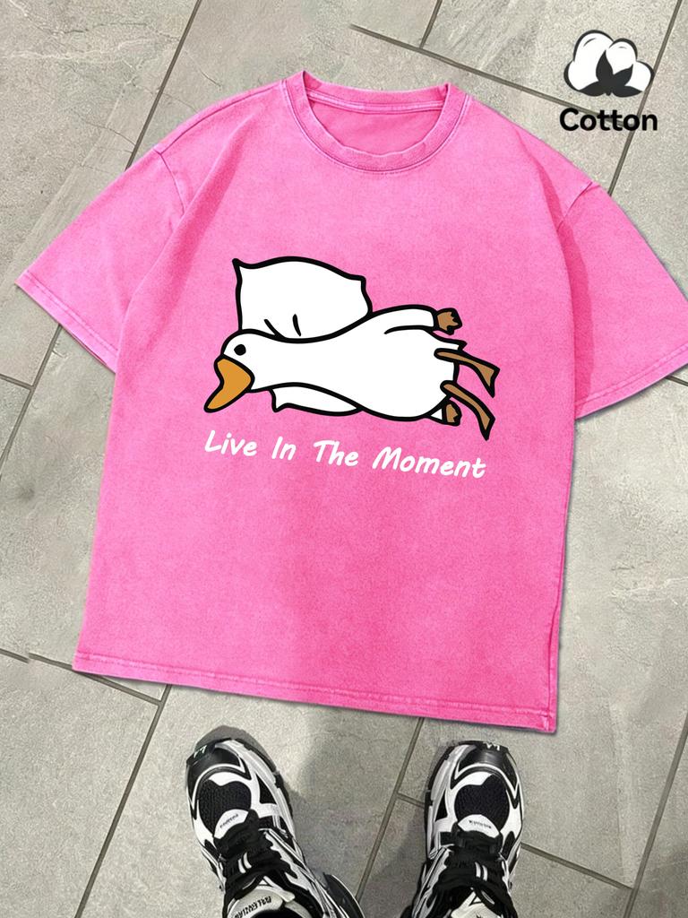 Goose Live In The Moment Design Washed Man TShirt Sport Fashion Short Sleeve ONeck Loose Cotton Clothing Unisex Soft Top