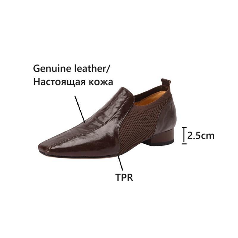 Fashion NEW Spring/Fall Women Loafers Genuine Leather Shoes for Women Square Toe Chunky Heel Shoes Retro Slip-on Women Pumps Black Shoes